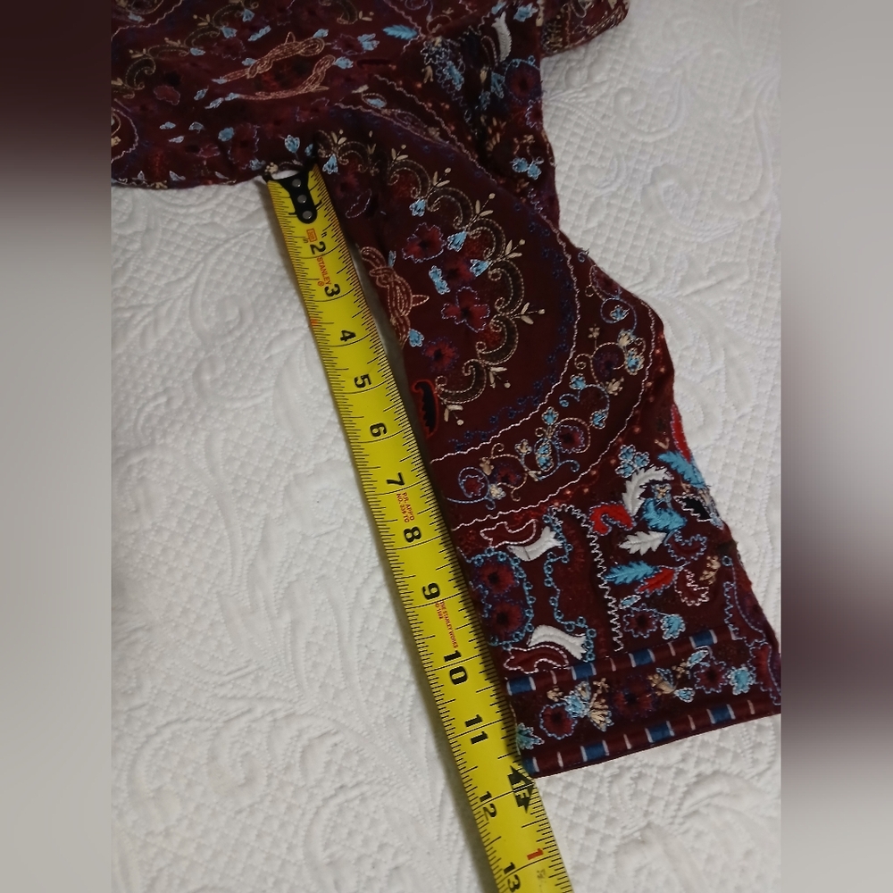 HAUTE HIPPIE dress 3/4 Sleeve MERLOT burgundy Heavily Embroidered Sheath Size 6 - Picture 2 of 15